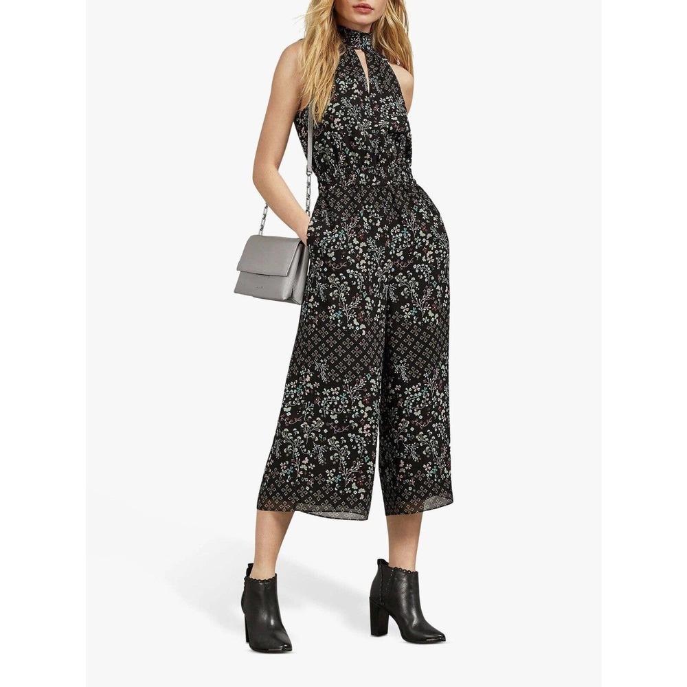 Ted Baker Womens Marcila Hazel‎ High Neck Jumpsuit Size 1 (US 4) Wide Leg Black